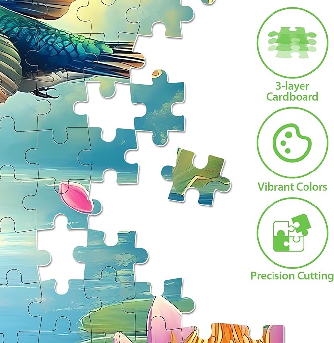 300 Piece Puzzles for Adults, Humbird Flower Lake Jigsaw Puzzle for Adults Kids Seniors, Recycled Cardboard Large Piece Puzzle 300 Piece, Challenging Game Family Activity Great Gift for Friends