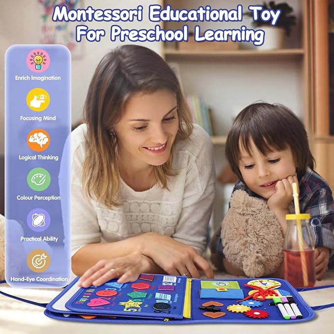Montessori Busy Board Book Toddler Toys for 3+ Year Old Boy Birthday Gift - Toddler Educational Learning Sensory Activity Toys for Road Airplane Travel