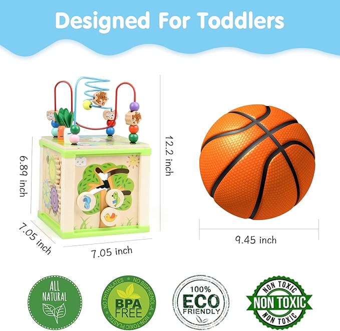 Wooden Activity Cube,Montessori Toys Gift Set for 12+ Months Boys & Girls,Educational Learning Toys for Toddlers Age 1+,First Birthday Gift for Baby