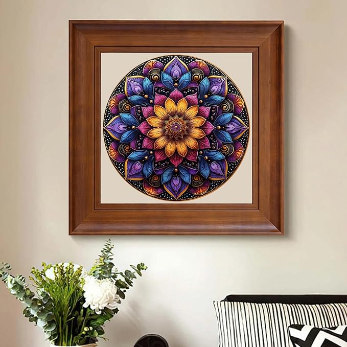 Mandela Wooden Jigsaw Puzzles - Flower Puzzles for Adults 500 Pcs, 16.7'' x 16.7''Unique Shaped Wood Puzzle, Beautiful Package for Halloween, Best Gift for Adults and Kids, Family Game