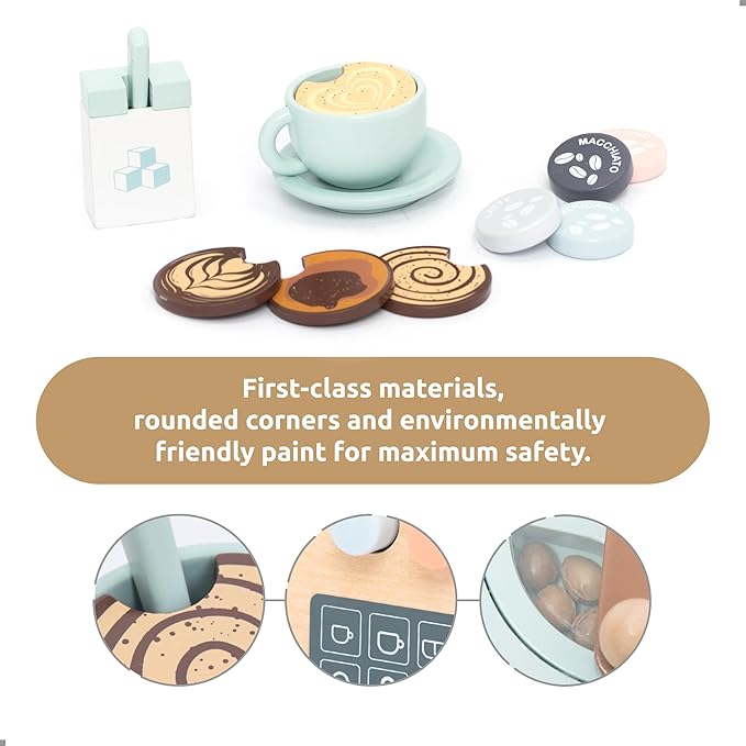 UMU® Wooden Toy Coffee Maker for Kids – Pretend Play Kitchen Accessory for Toddlers – Role Play Espresso Machine Set – Montessori Toy for Ages 3 4 5 6