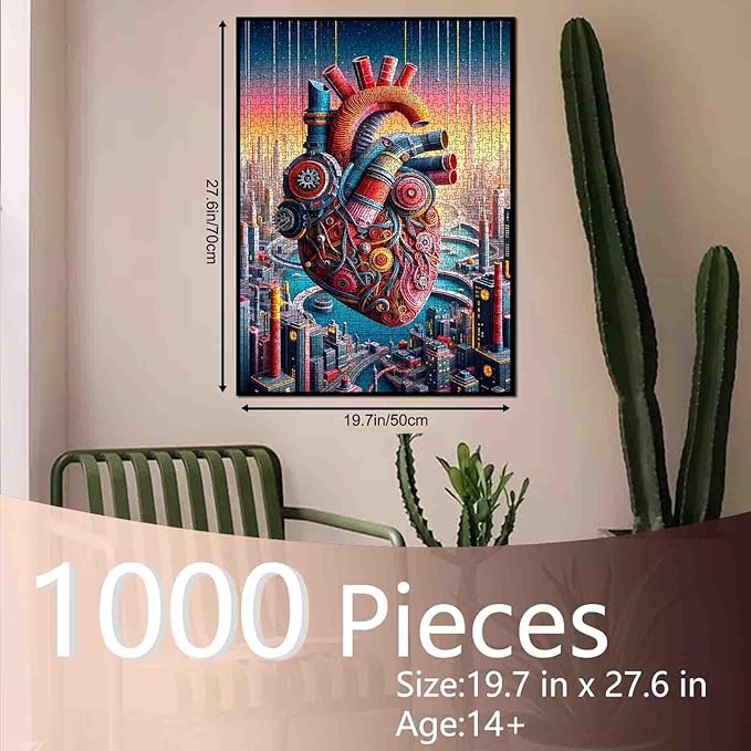 Steampunk Style Heart 1000 Piece Jigsaw Puzzles for Adult Mechanical Human Organ Painting Jigsaw Puzzle Heart Anatomy 1000 Pieces Puzzles Game Wall Decor Body Organ DIY Craft Puzzle Art Biology Gift