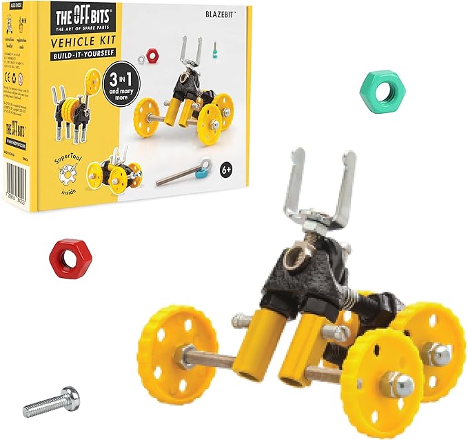 The Off Bits Building Toy - Yellow Vehicle Kit BlazeBit - Building & Construction Toy Tool Set for Kids Including Guide Book - Build-it-Yourself, Gift Ideas for Kids Boys & Girls