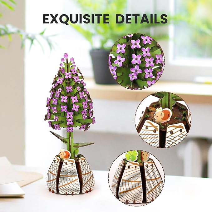 Jege 3D Flowers Wooden Puzzles for Adults,DIY Wooden 2 Flowers per Kit Building Set for Home Decor, Creative Craft Gift Toys Kits with 2 Perfume Bottles and Diffuser Sticks (Rose + Lilac)