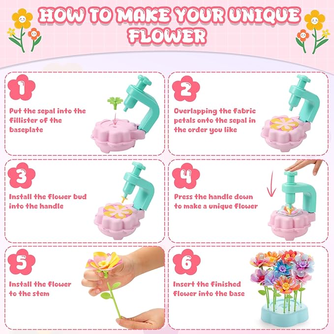 DIY Flower Craft Toys for Kids Girls Ages 4-8 6-8 8-12Birthday Gift, Fabric Flower Bouquets Toys Arts & Crafts for 4 5 6 7 8 Year Toddler Girl, Educational Activity Preschool Family Day Creative Gifts
