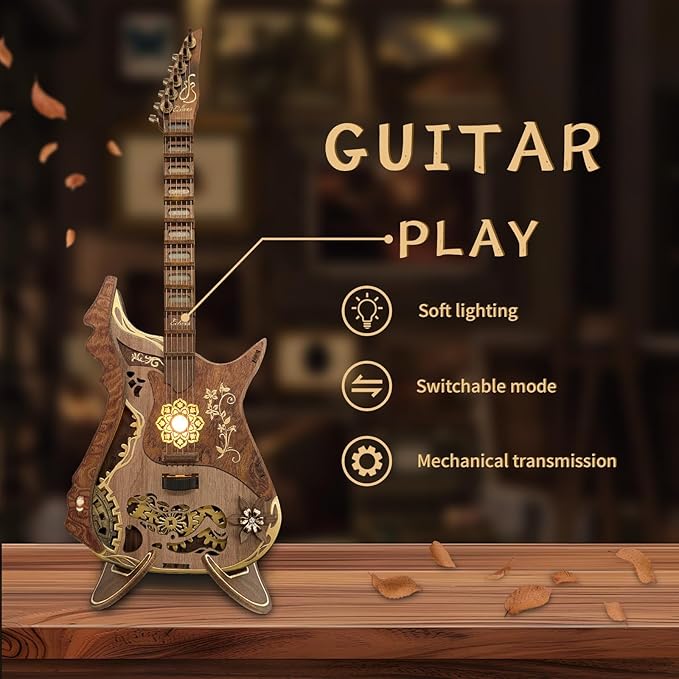 CUTEROOM 3D Wooden Puzzle Chord Guitar - DIY Mechanical Model Kit for Adults, Wooden Gear Construction Craft Set, Creative Jigsaw Puzzle Gift for Birthday Christmas