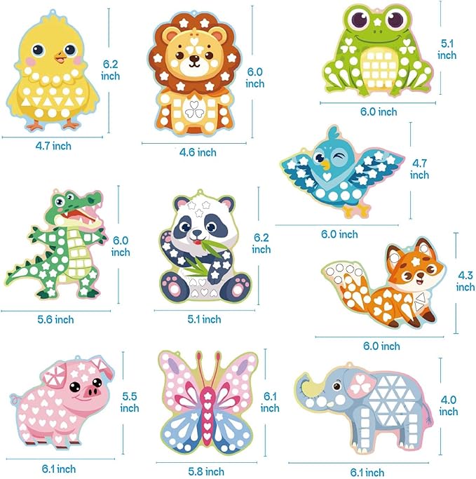 iGetooy 10 Sets DIY Mosaic Stickers for Kids, Animal Art Craft Kit with 720+ Stickers, Travel Toys for Kids, Birthday Gifts for Girls and Boys 3-8 Year Olds