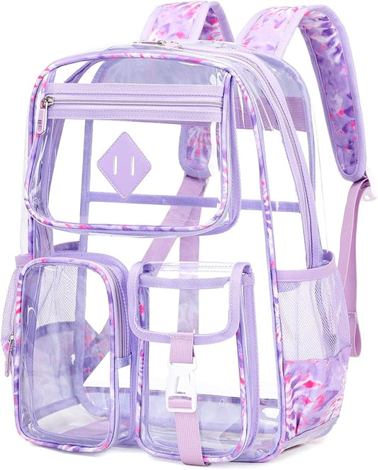 Clear Backpack for School,Heavy Duty PVC Transparent Bookbag for Girls Stadium Approved See Through Backpack