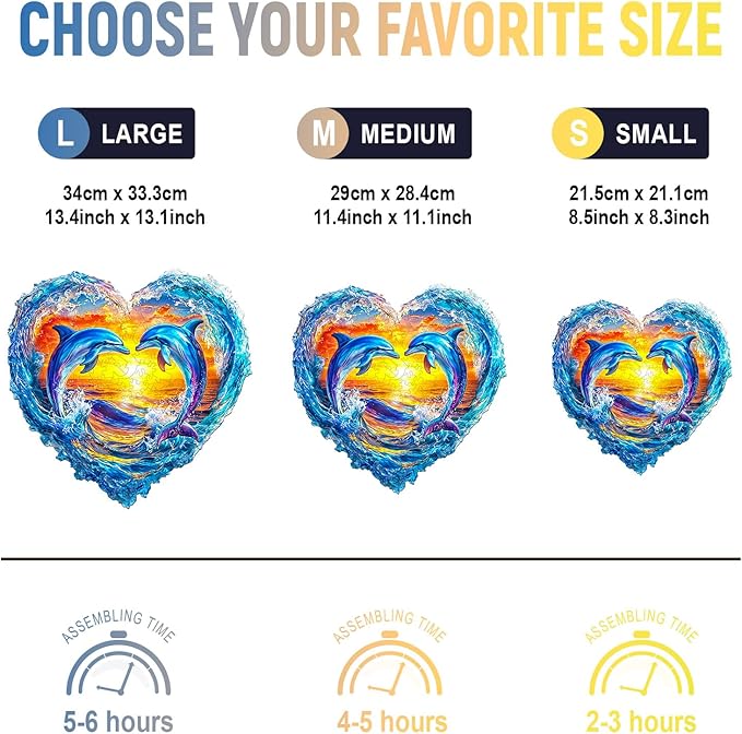 Wooden Puzzles for Adults - Heartfelt Dolphins Wooden Jigsaw Puzzle, Unique Animal Shaped Wood Puzzles Adult, Christmas Birthday Gifts for Friends/Family, Home Decor 13.4 * 13.1in 250pcs