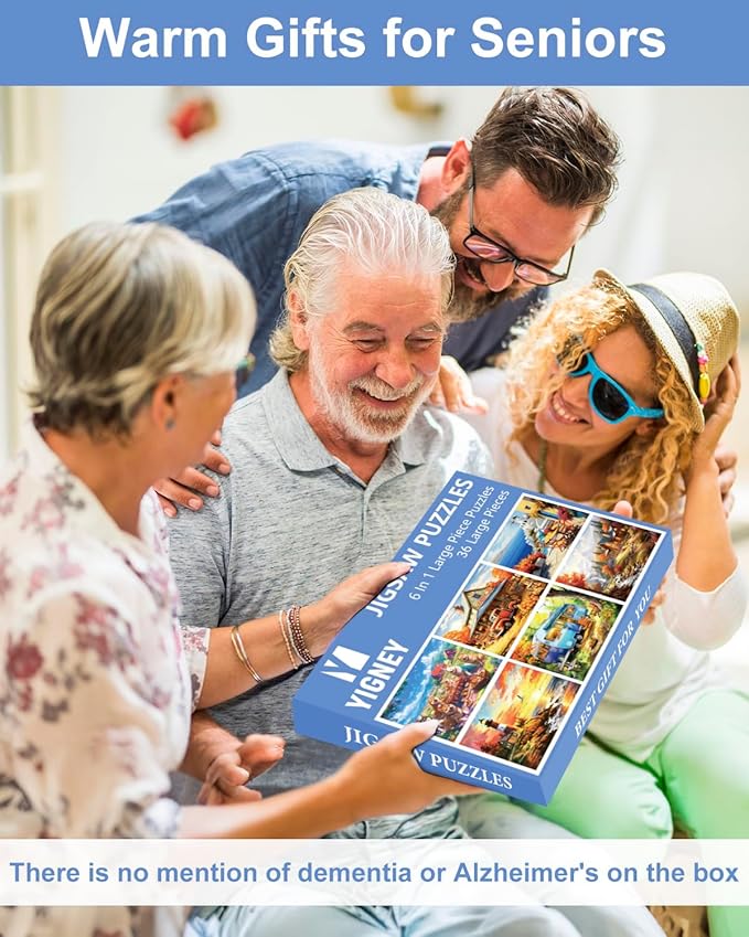 6 Pack 36 Large Piece Jigsaw Puzzles for Seniors Alzheimer Product for Elderly Dementia Activities Memory Game for Patients in Nursing Home with Storage Box