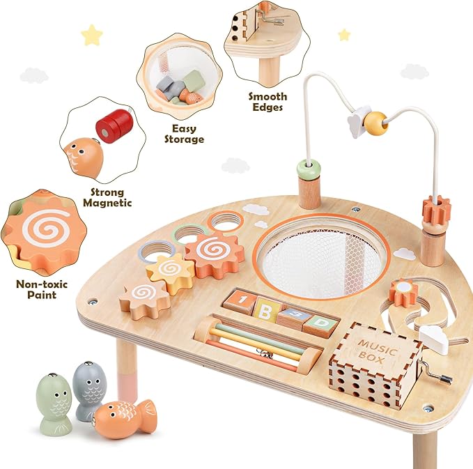 Activity Table for 1 Year Old, Montessori Toys for 1 2 Year Old Girls Boy Gifts, 8 in 1 Wooden Sensory Play Table for Toddler 1-3, Learning Toys for Baby 12-18 Months 1st Christmas Birthday Gifts