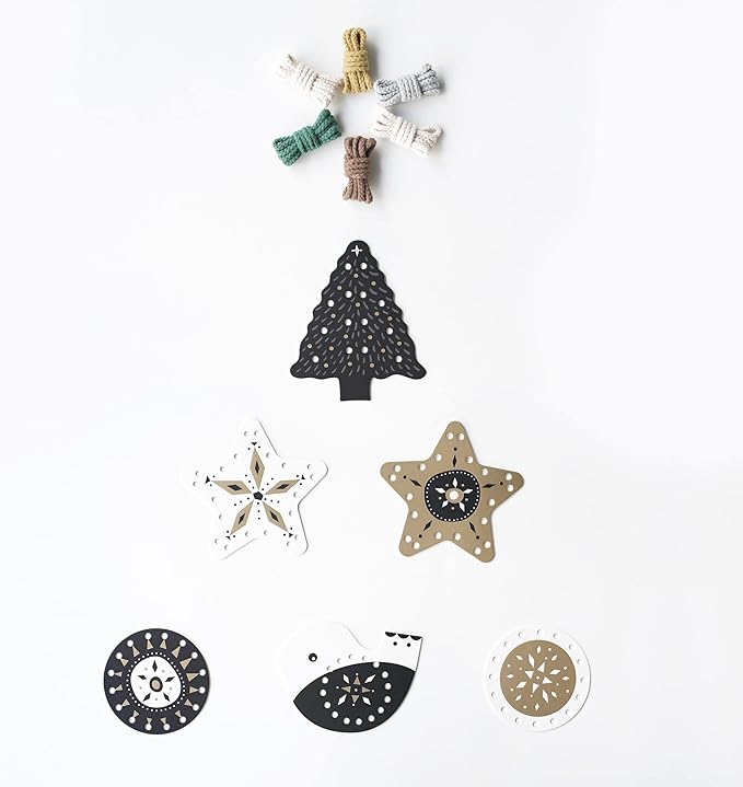 Wee Gallery Holiday Lacing Cards, Sewing Board and Travel Game for Toddlers and Preschoolers, Fine Motor Skills Toy, Montessori-Inspired Educational Kids Craft Activity for Ages 3+