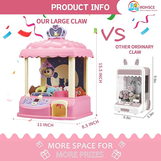 Kids Claw Machine, Girl Toys for Ages 8-13 Arcade Game Toy Claw Machine Electric Candy Vending Machine Toy with LED Lights & Adjustable Sound Birthday Gifts for 6 7 9 10 12 Years Old