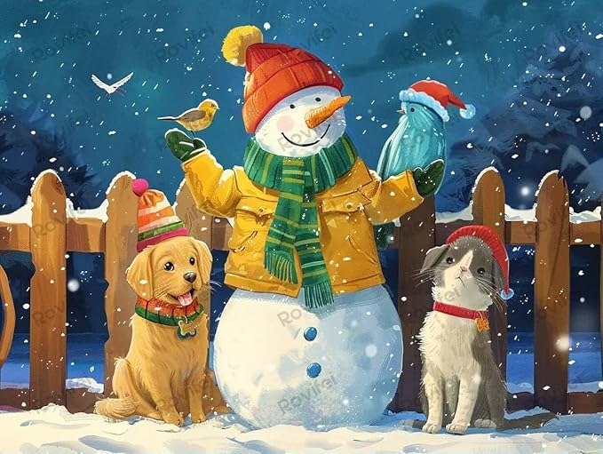 Puzzles for Adults 1000 Pieces Warm Snowman Cat Dog Puzzles for Kids, HD Printing & Each Piece Fits Together Perfectly - for Room Decor Home Decor Bathroom Decor - Unique Gifts 30x20 inch
