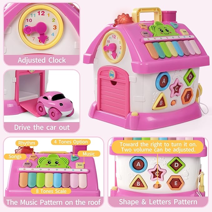 Multifunctional Learning Toy House&Activity Cube, Montessori Toys for 1 Year Old Girl Gift for First Birthday, One Year Old Educational Cube for Baby and Toddler Age 0-2