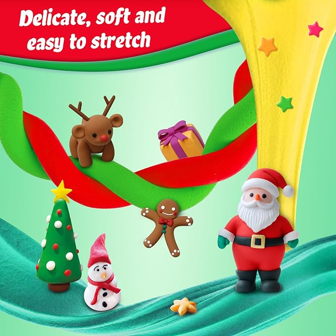 ESSENSON Air Dry Clay Christmas Kit, 36 Colors DIY Modeling Clay Craft Set with Accessories, Christmas Stocking Stuffers for Kids, Xmas Gift for Girls Boys