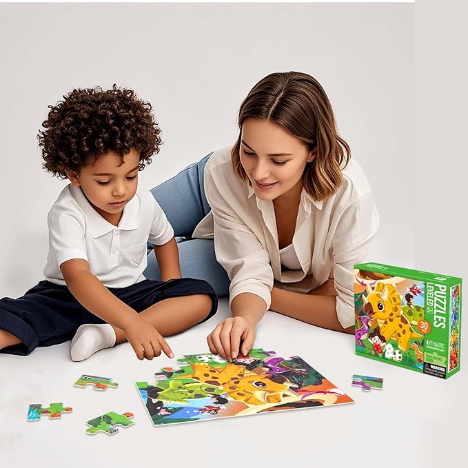 Dinosaur Puzzles for Kids Ages 3-8 Year Old,30 Pieces Jigsaw Puzzles for Toddlers & Children Ages 4-6，Educational Floor Puzzles with Storage Box for Gifts(Triceratops Dinosaur)