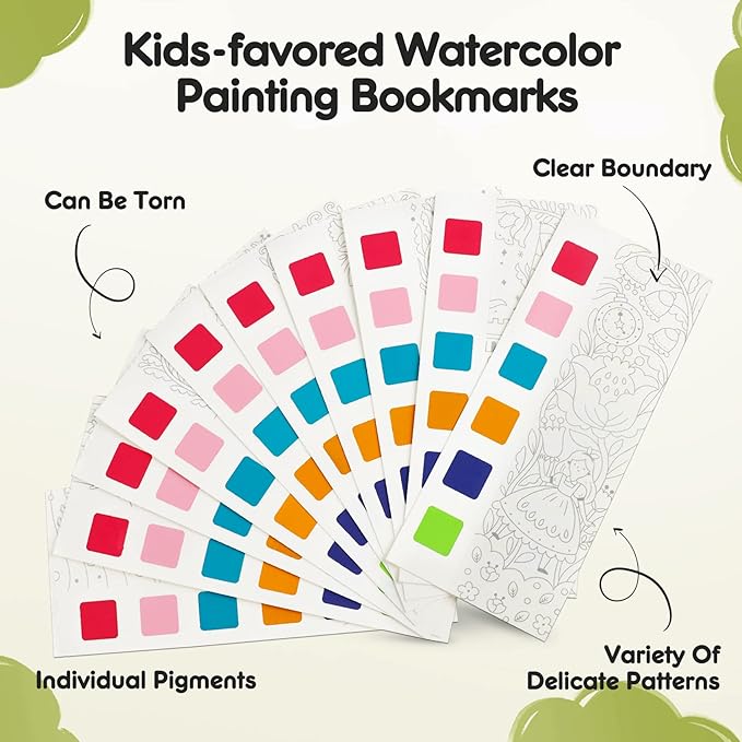 Watercolor Painting Coloring Books Arts & Crafts Kit, Pocket Watercolor Paint Bookmarks, Mess Free Paint with Water Set, Travel Activities Art Supplies Party Favors Exchange Birthday Gifts for Kids