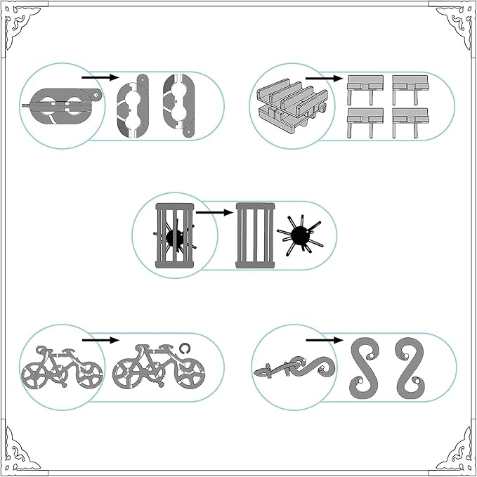 5 Pcs Metal Puzzles 3D Brain Teaser Puzzles for Adults Teens, Highly Difficult Metal Brain Puzzles, IQ Logic Test Disentanglement Game for Classroom Party Mind Challenge School Supplies (Cage Puzzle)