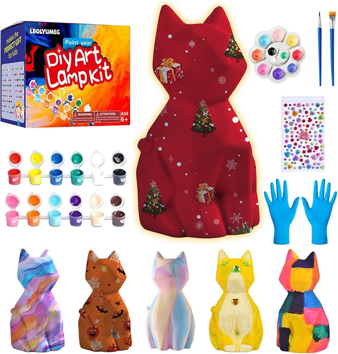 Paint Your Own Cat Lamp Kit,Toys for Ages 8-13 Art Supplies Arts and Crafts for Kids Ages 8-12,Halloween Decorations Christmas Night Light Art Kit,Birthday Gifts for Party Decorations