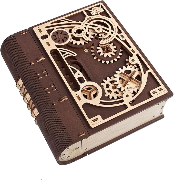 UGEARS Book of Secrets 3D Wooden Puzzles for Adults - Mechanical 3D Puzzle Model Kit - Brain Teaser Puzzles for Adults, DIY Adult Craft Model Building Kits, Wood Puzzle Box, Gift Hobby Set