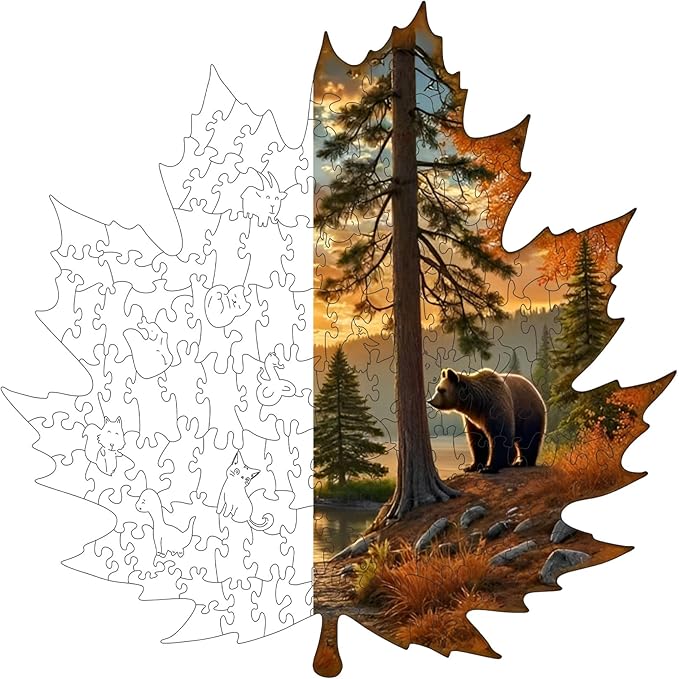 Wooden Puzzles, 149 Pieces Maple Leaf Jigsaw Puzzles, Unique Shaped Wooden Puzzle for Adults and Kids, Family Game(Maple Leaf, Large)