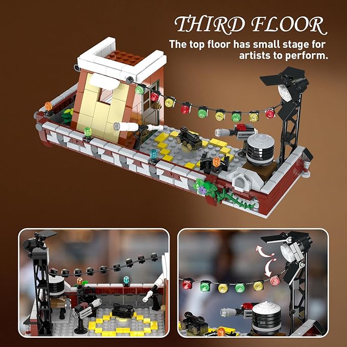 Coffee House Building Set with Light, 1589 PCS City Cafe Shop Building Block Toy with Stage Street Lights, Architecture Construction Model for Adults Teens Kids Ages 10 11 12+ Boys Girls