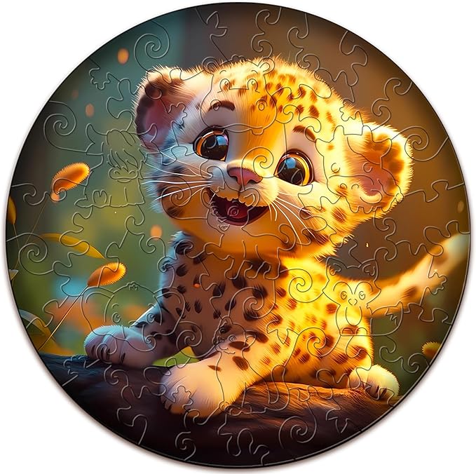 Wooden Jigsaw Puzzles for Kids Ages 3-7, Cute Leopard 50 Pieces Kids Puzzle, Birthday Gift Idea, Toddler Kid Activities Preschool Puzzle Toys - 11.4×11.4 Inches