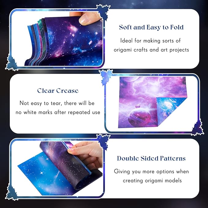 150 Sheets Double Sided Origami Paper Kit 6 x 6 Inch Beautiful Sky Scrapbook Paper Galaxy Outer Space Star Pattern Easy Folding for Arts Crafts School Kids Teachers, 36 Designs(Bright Style)