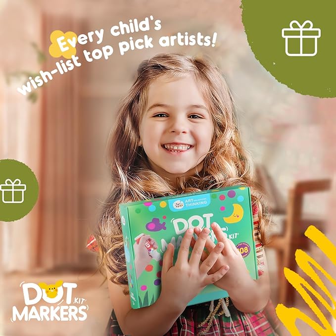 Jar Melo Washable Dot Markers, 6 Colors Dot Paints with 108 PDF & 10 Physical Activity Papers, Non-Toxic Bingo Daubers for Toddlers 1-3 2-4