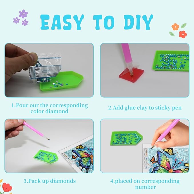 Libfx Diamond Art Kits for Kids 4 PCS Diamond Art for Girls Boys Beginners Arts and Crafts for Kids Ages 8-12 (Dinosaur Cattle Turtle crane-08)