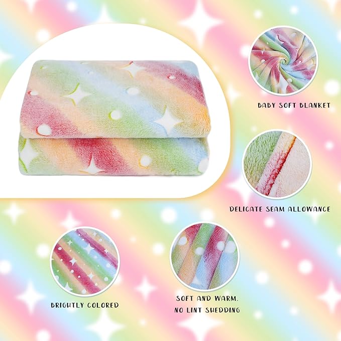 Kids Blanket Glow in The Dark Blanket Rainbow Fleece Throw Blanket Stars Blanket Glow in The Dark Blankets for Girls Boys Teen Kids