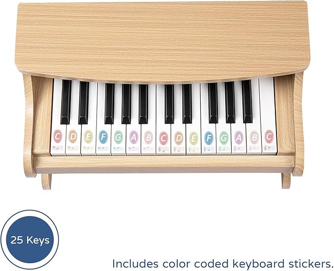 ZIPPY Kids Piano Keyboard, 25 Keys Digital Piano for Kids, Mini Music Educational Instrument Toy, Wood Toy for Toddlers Girls Boys (Oak)