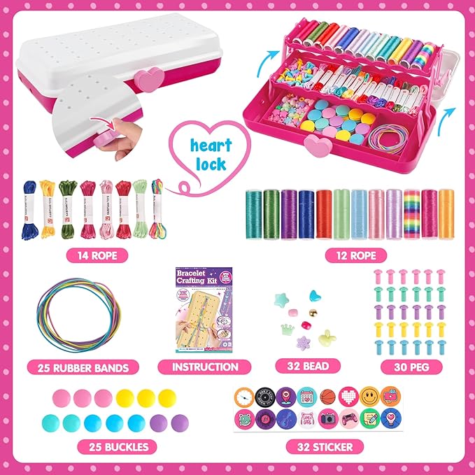 TingingYuli Friendship Bracelet Making Kit with Storage Box,DIY String Bracelet Arts and Craft for Girls Aged 8-12, Birthday Gifts for Ages 6 7 8 9 10 11 12 Year Old -White/Rose