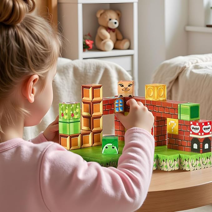 VEVOR Magnetic Blocks, 100 PCS Magnet Blocks Set, Magnetic Building Cubes for Kids, STEM Montessori Sensory Toys for Christmas Birthday Gift, Construction Stacking Toy for 3+ Years Old Boys & Girls