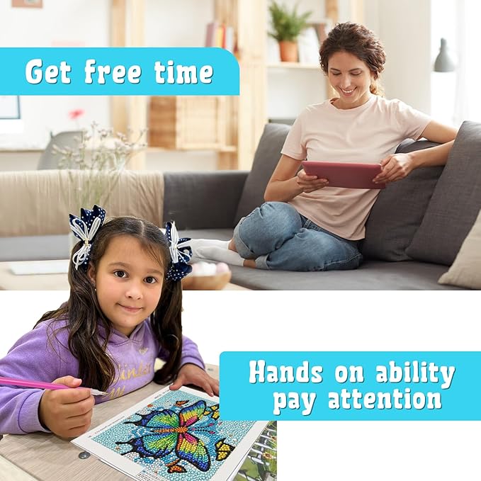 Libfx Diamond Art Kits for Kids 4 PCS Diamond Art for Girls Boys Beginners Arts and Crafts for Kids Ages 8-12 (Lion-Elephant)