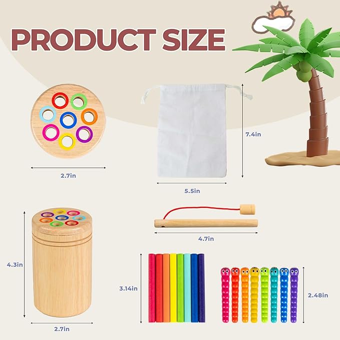 Wooden Montessori Toys for Toddlers 1-3, 2-in-1 Color Sorting & Magnetic Fishing Game, Fine Motor Skills Sensory Activities, Preschool Learning Educational Gifts for Boys and Girls