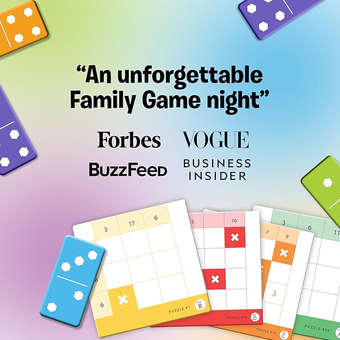 Uzzle Games - Sudonumo Domino - 24 Dominoes, 120 Puzzles, Multi-Level Difficulty (A-D), 2-4 Players, Ages 6+ - Fast-Paced Mind Games - Travel Games for Family Fun
