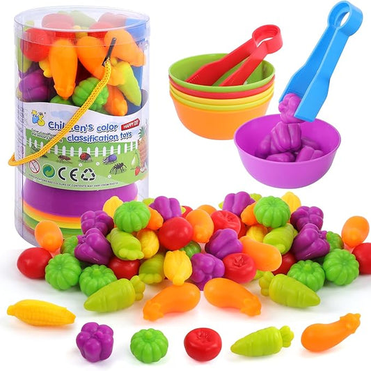 Counting Vegetables Matching Games Sensory Toys with Sorting Bowls Preschool Learning Activities Color Classification Montessori Educational Toys Set Gift for Boys Girls Toddlers Toys Age 3+