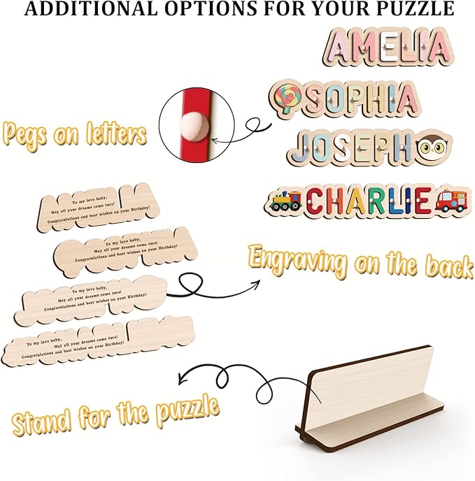 Personalized Name Puzzle - Custom Wooden Puzzle for Toddlers 1-3 - Unique Baby Shower, Christmas & 1st Birthday Gift for Boys and Girls - Keepsake Montessori Toy (Wave)