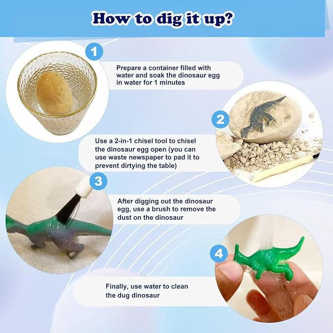 Dino Eggs Dig Kit 12Pcs Dinosaur Excavation Bricks Toys Archaeology Science STEM Experiments Toy Egg Hunt Party Gift for Kids 6-12 Years Old and Up Boys Girls