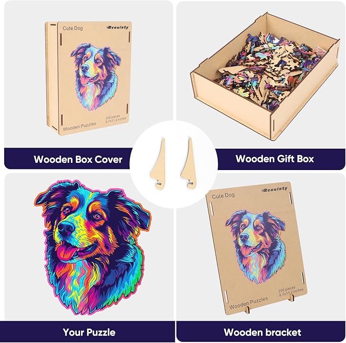 Australian Shepherd Dogs Wooden Puzzle 500 Pieces Stained Colorful Art Painting Jigsaw Puzzle for Adults, Birthday Mother's Father's Day Christmas for Family Game (14.9 * 17.1 in)