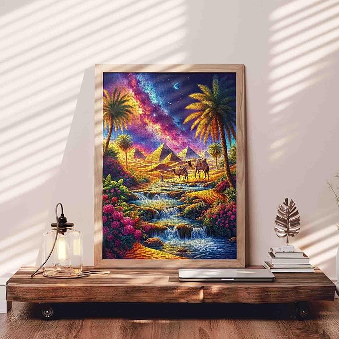 Desert Mirage Landscape Jigsaw Puzzle，Desert Camel Rainbow Stream 1000 Pieces Jigsaw Puzzles for Adults，27 x 20 Inches Puzzles for Families，HD Quality Stained Puzzle Gift，Perfect for Game Nights
