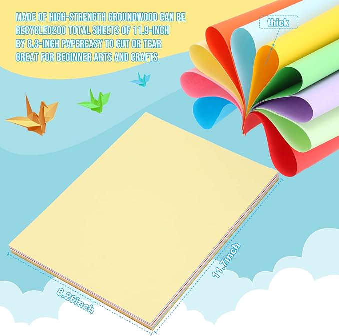 Sherr 1000 Sheets Construction Paper Bulk Colored Cardstock A4 9" x 12" Heavyweight Craft Printer Paper for Kids Bulk School Supplies Art(Rainbow Color)