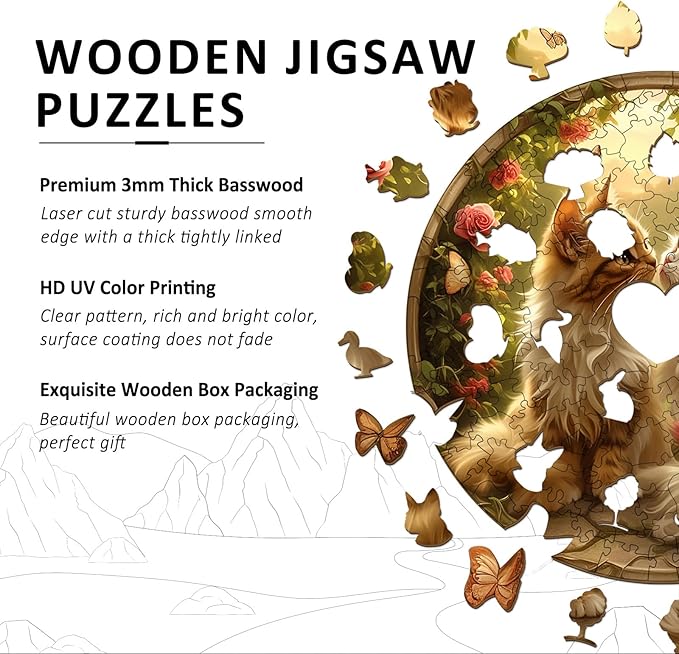 Wooden Puzzles for Adults - Couple CatWood Puzzles Adult - Unique Animal Shape Wooden Jigsaw Puzzles for Adults - Birthday Gifts for Puzzle Lovers, Family (M-11.4 * 11.3in)