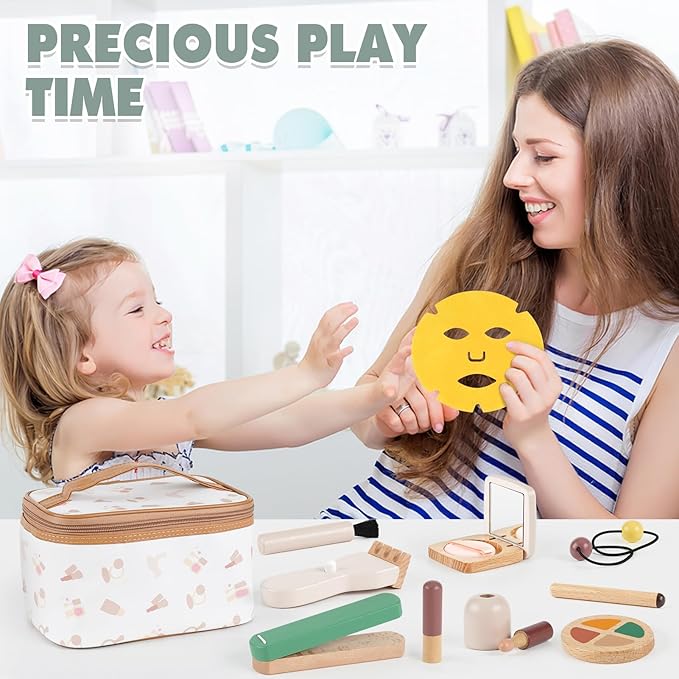 Montessori Makeup Kit - Toys for 2 Year Old Girls Birthday Gifts, Wooden Pretend Play Set for Toddler Girls 2-4 - Beauty & Hair Salon Toys, Christmas & Birthday Gifts for Kids 3-5