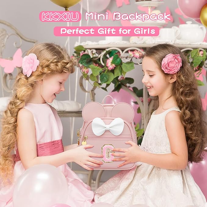 KKXIU Girls Initial Bowknot Cute Mini Backpack for Toddler, Travel Small Girl Backpacks, Personalized Trendy Stuff Gift for Little Girls and Kids(G, Pink)