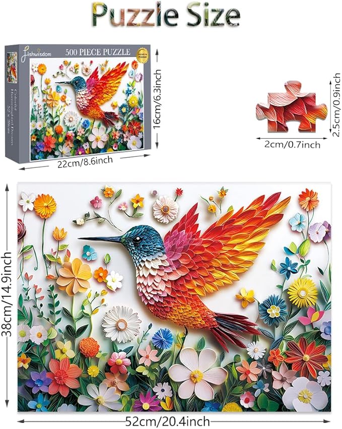 Hummingbird Dreams 500 Piece Jigsaw Puzzles for Adults and Teens and Kids Family Fun Time Challenging Flowers Colorful Toys