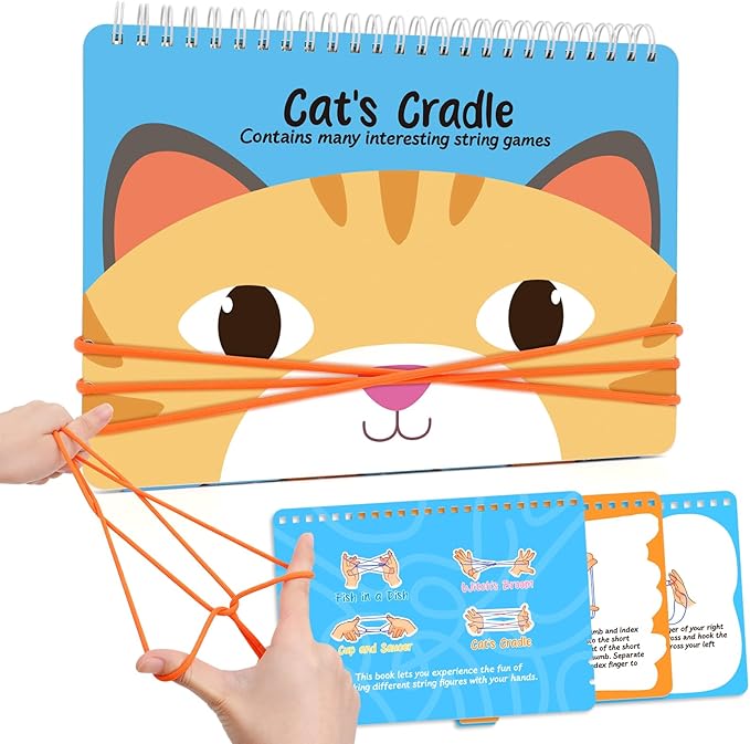 Cat’s Cradle String Game Book with String,Classic String Games with Step-by-Step Instructions,Cats Cradle Book,Fine Motor Skills Toys,Gifts for Kids 6-12 Year Old,Girl Boy Gift，Kids Books