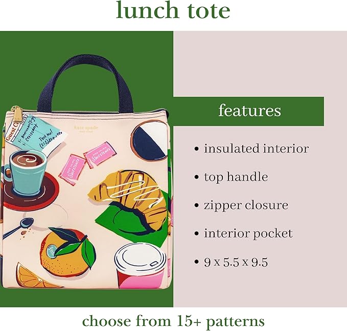 Kate Spade New York Cute Lunch Bag for Women, Large Capacity Lunch Tote, Adult Lunch Box with Silver Thermal Insulated Interior Lining and Storage Pocket, Rise and Shine